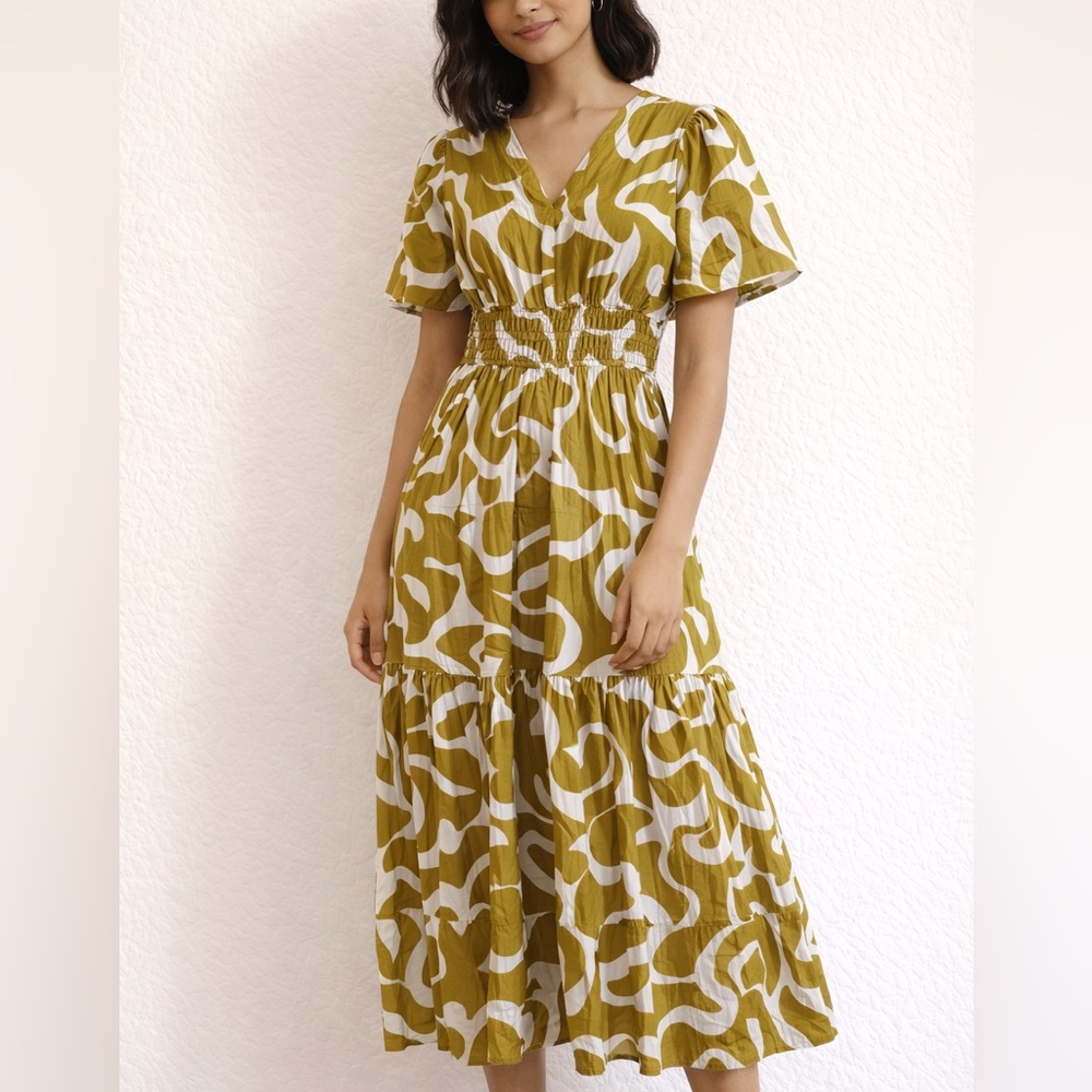 Elegant Mustard Yellow Patterned Dress